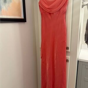 Betsy & Adam Orange Sleeveless Cowl Neck Gown